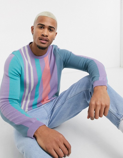 ASOS DESIGN textured jumper with multi colour stripe