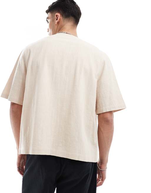 ASOS DESIGN textured kimono shirt in stone, 3 of 4