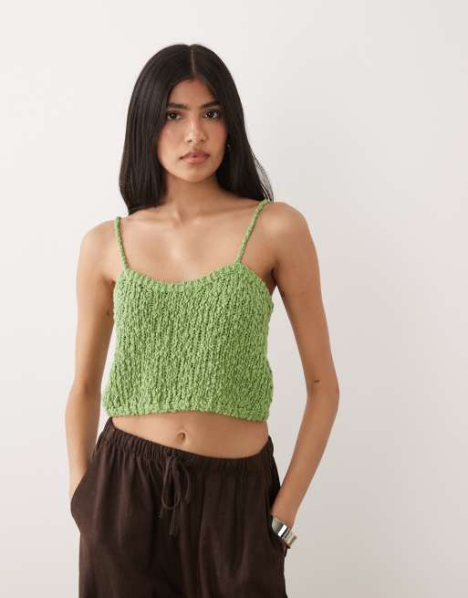 ASOS DESIGN textured knit bra top in green, 3 of 4