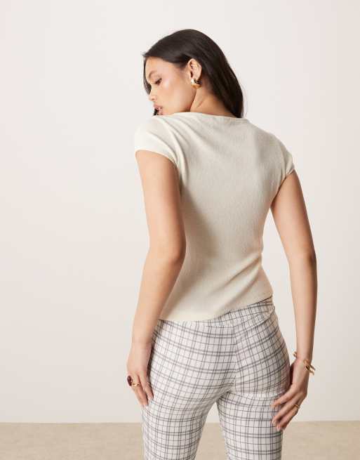 ASOS DESIGN textured knit button detail tee in cream, 3 of 4