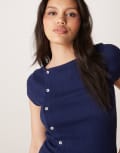 [ASOS DESIGN] ASOS DESIGN textured knit button detail tee in navy M NAVY