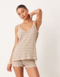 [ASOS DESIGN] ASOS DESIGN textured knit cami singlet in camel stripe (part of a set)-Multi M Stripe