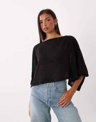 Asos Design Textured Knit Cape Sleeve Top In Animal Print