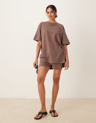ASOS DESIGN textured knit co-ord in brown - view 1