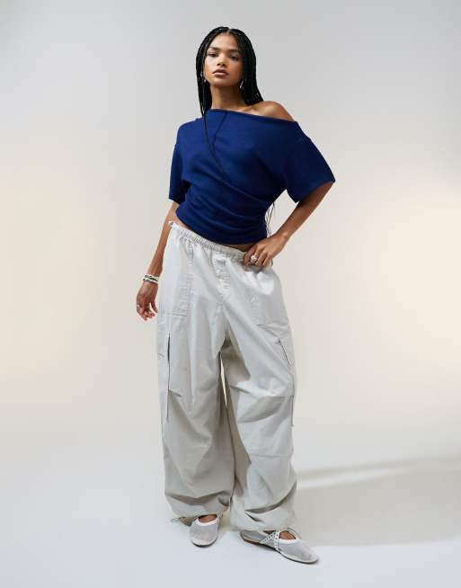 ASOS DESIGN textured knit corset waist detail tee  in navy, 3 of 4