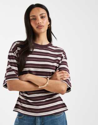 Asos Design Textured Knit Corset Waist T-shirt In Multi