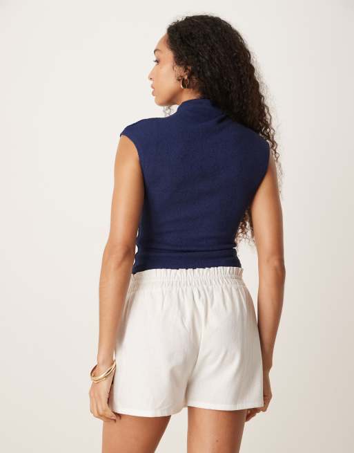 ASOS DESIGN textured knit grown-on neck tank in navy