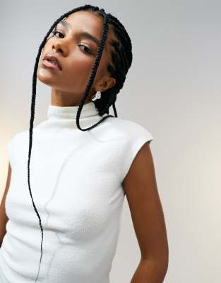 Asos Design Textured Knit Grown On Neck Tank Top