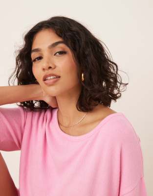 Asos Design Textured Knit Handkerchief Hem Tee In Pink