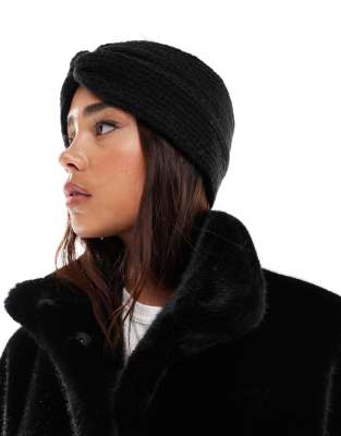 Asos Design Textured Knit Headband In Black