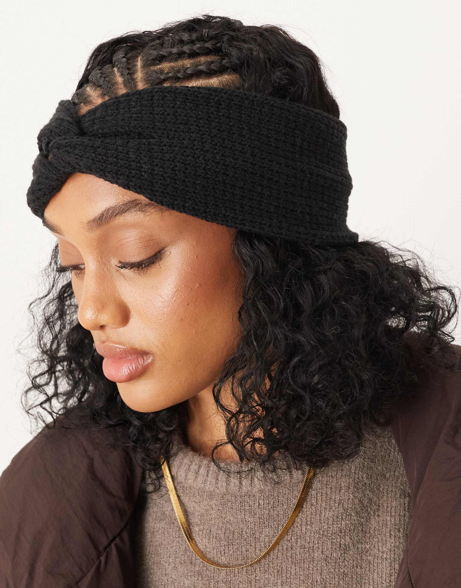 asos design textured knit headband in black