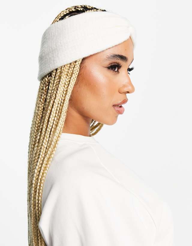 ASOS DESIGN textured knit headband in cream