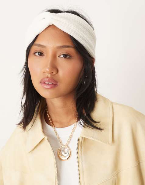 ASOS DESIGN textured knit headband in winter white - view 1