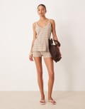 [ASOS DESIGN] ASOS DESIGN textured knit micro shorts in camel stripe (part of a set)-Multi S Stripe