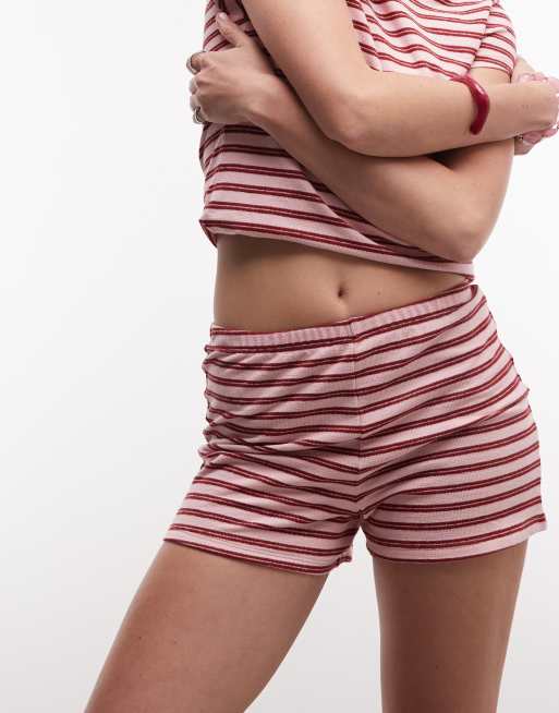 ASOS DESIGN textured knit micro shorts in pink stripe, 3 of 5