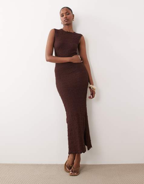 ASOS DESIGN textured knit midi dress in brown - view 1