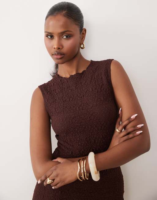 ASOS DESIGN textured knit midi dress in brown, 3 of 4