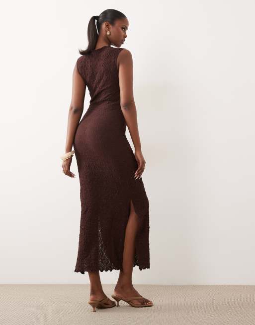 ASOS DESIGN textured knit midi dress in brown, 4 of 4