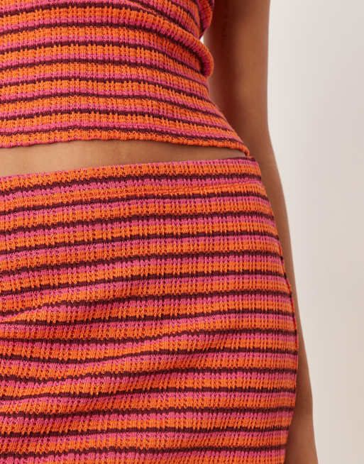 ASOS DESIGN textured knit mini skirt in mixed pink & red stripe, 2 of 5