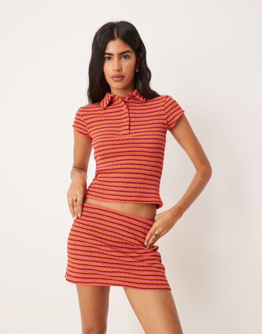 ASOS DESIGN textured knit mini skirt in mixed pink & red stripe, 5 of 5