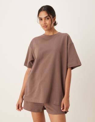 Asos Design Textured Knit Oversized T-shirt In Brown
