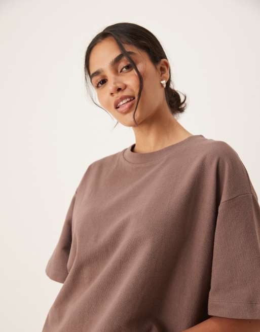 ASOS DESIGN textured knit oversized T-shirt in brown, 2 of 4