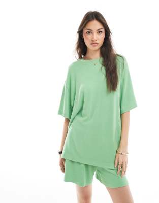 Asos Design Textured Knit Oversized T-shirt In Green