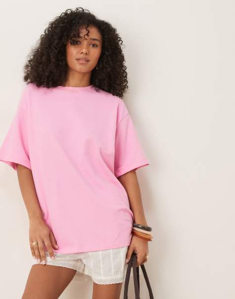 ASOS DESIGN textured knit oversized T-shirt in pink - view 1