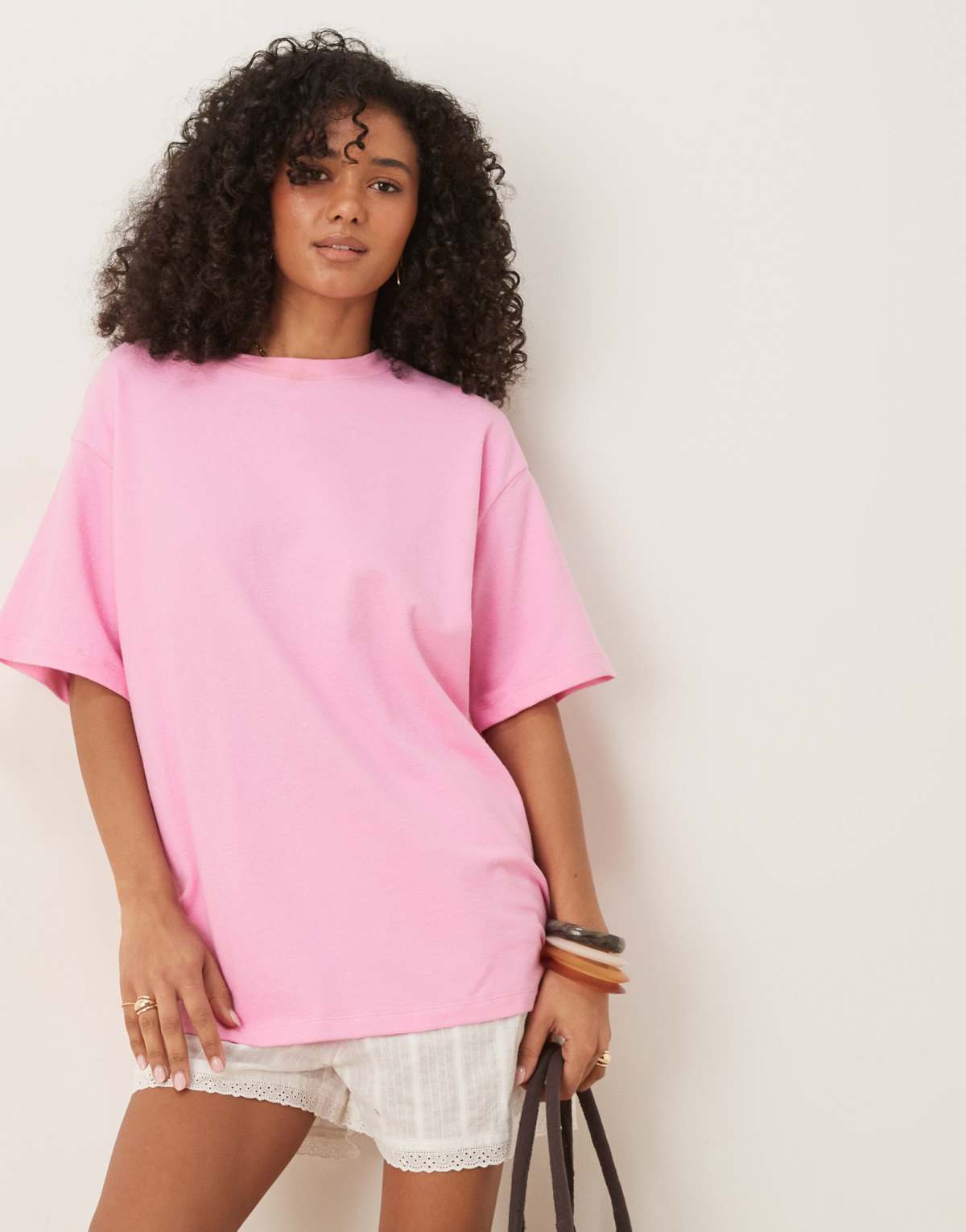 ASOS DESIGN textured knit oversized t-shirt in pink