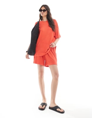 Asos Design Textured Knit Oversized T-shirt In Orange