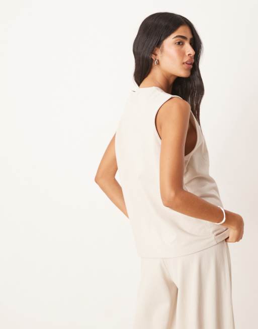 ASOS DESIGN textured knit oversized vest in stone