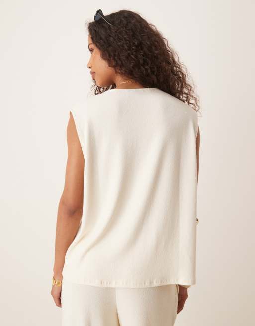 ASOS DESIGN textured knit oversized waistcoat in cream (part of a set), 4 of 4