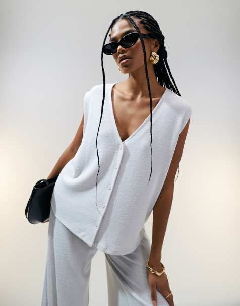 ASOS DESIGN textured knit oversized waistcoat in stone - view 1