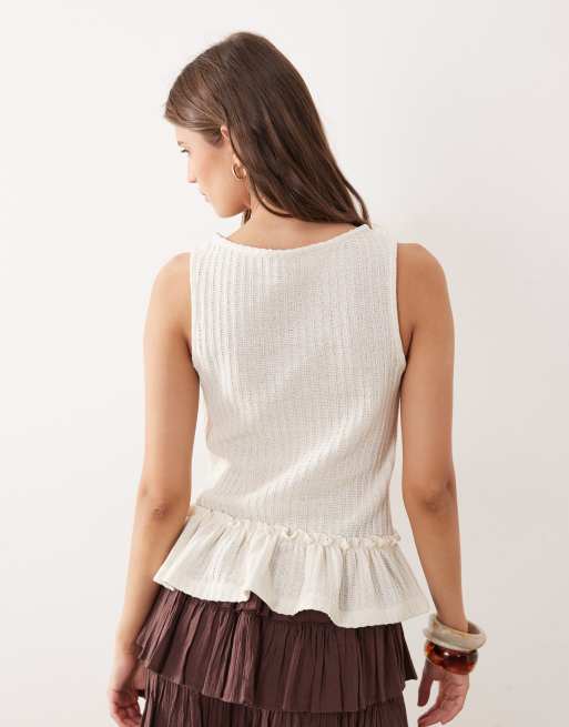 ASOS DESIGN textured knit peplum top co-ord in cream, 4 of 4