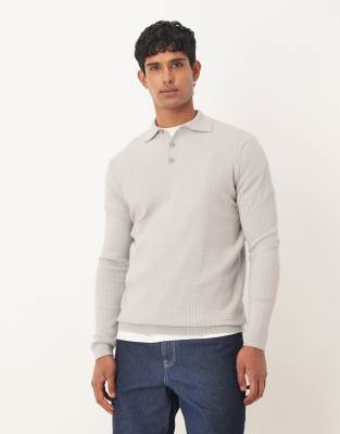 Asos Design Textured Knit Polo Shirt In White