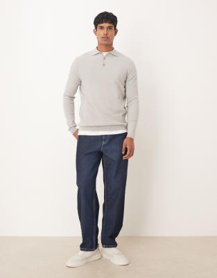 Asos Design Textured Knit Polo Shirt In White