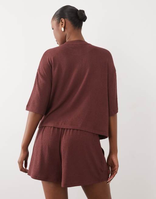 ASOS DESIGN textured knit runner short co-ord in choc, 5 of 5