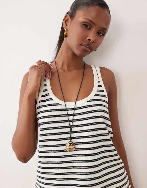 ASOS DESIGN textured knit scoop neck loose fit singlet in mono stripe, 3 of 4