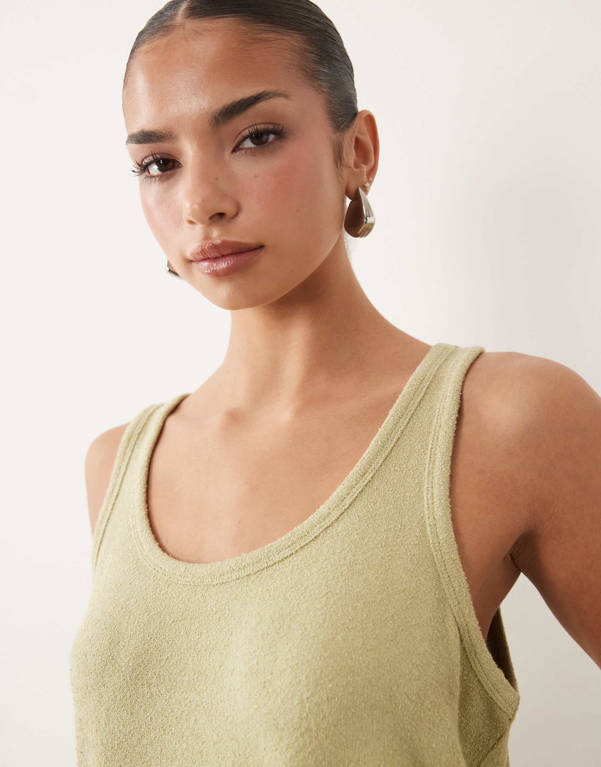 asos design textured knit scoop neck loose fit tank top in sage - part of a set