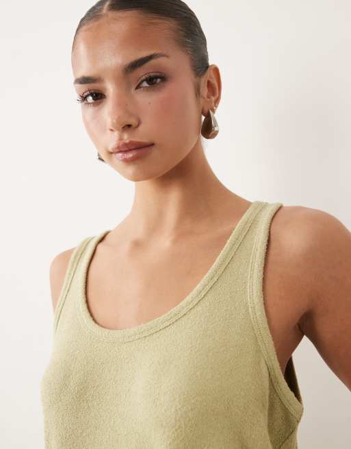 ASOS DESIGN textured knit asymmetric top and wide leg pants set in sage, 2 of 3