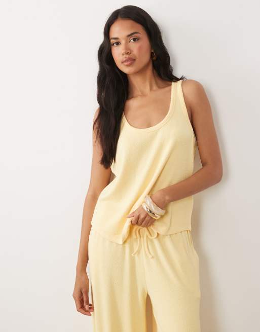 ASOS DESIGN textured knit scoop neck loose fit vest co-ord in buttermilk, 3 of 4