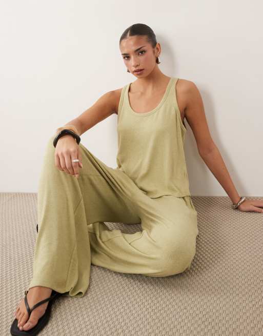 ASOS DESIGN textured knit scoop neck loose fit vest co-ord in sage, 2 of 4