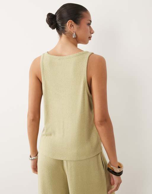 ASOS DESIGN textured knit scoop neck loose fit vest co-ord in sage, 4 of 4