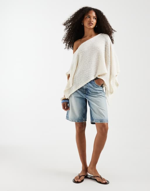 ASOS DESIGN textured knit sheer poncho in ecru, 3 of 4