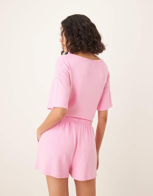ASOS DESIGN textured knit shorts in pink - part of a set, 3 of 5