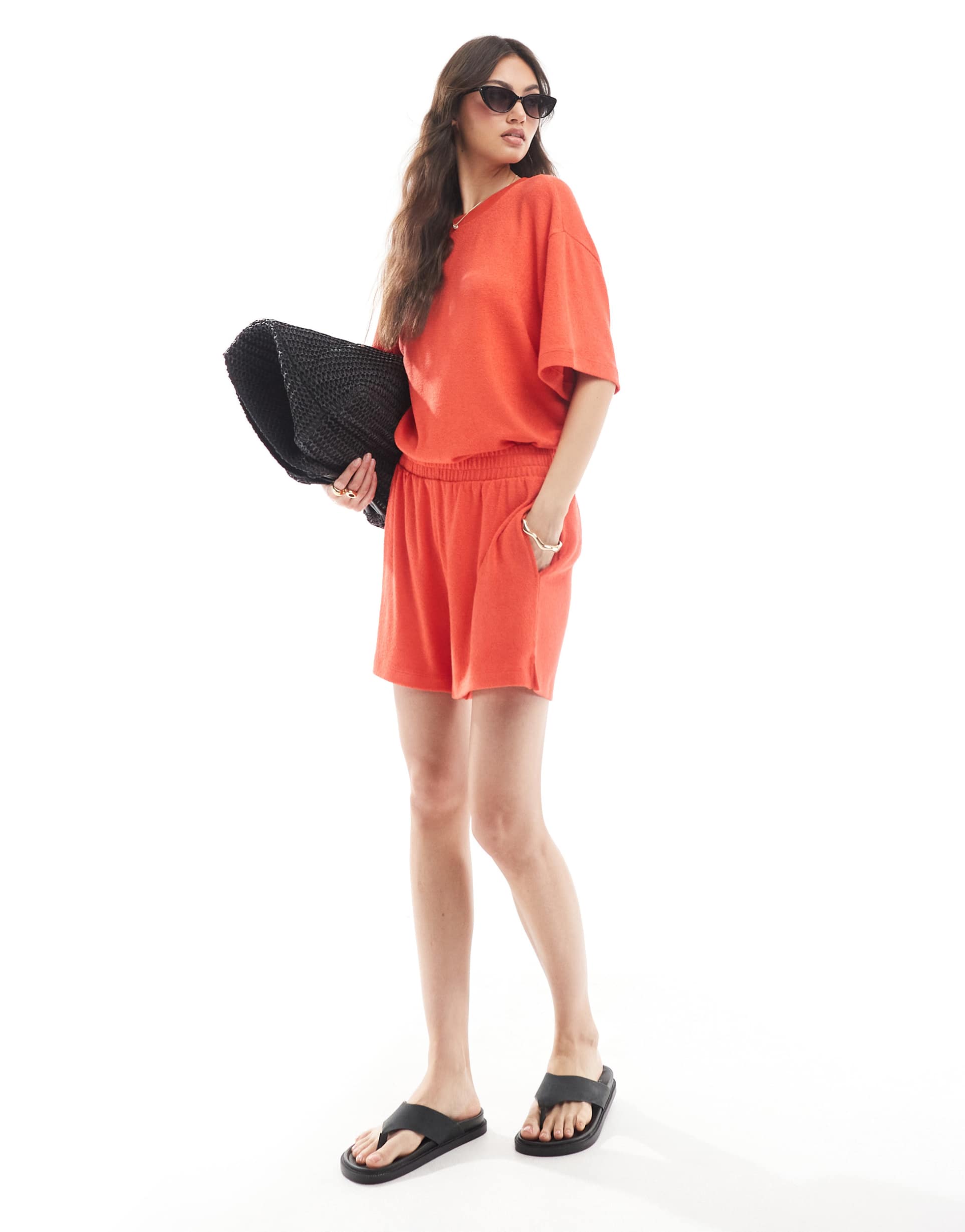 asos design textured knit shorts in red - part of a set