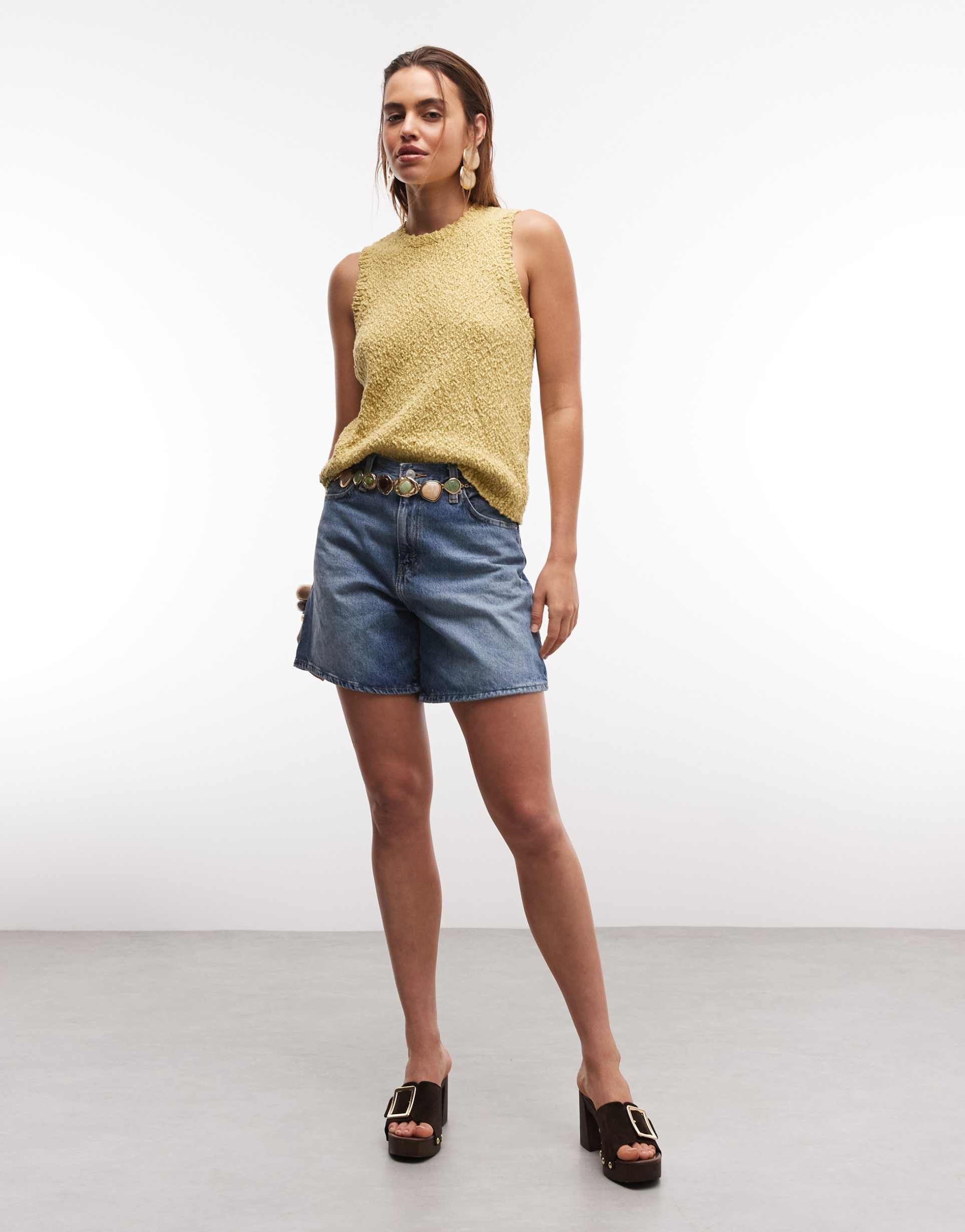 asos design textured knit tank top in green