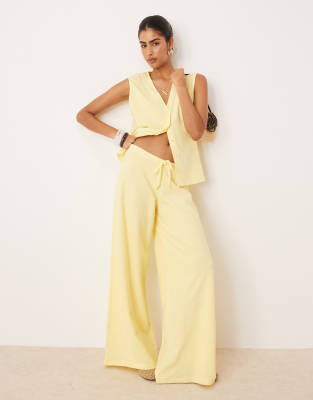 ASOS DESIGN textured knit wide leg pants in buttermilk - part of a set - view 1