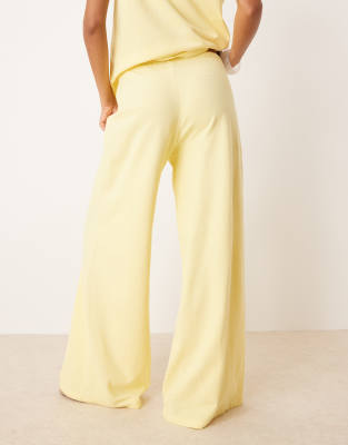 ASOS DESIGN textured knit wide leg pants in buttermilk - part of a set
