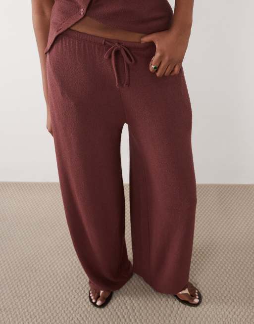 ASOS DESIGN textured knit wide leg pants in choc (part of a set), 3 of 5